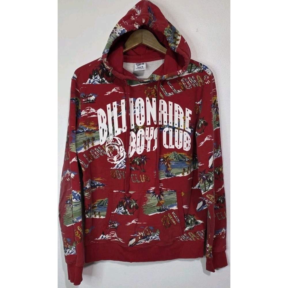 Billionaire Boys Club Island Hoodie Red Pullover Tropic Graphic Men‎ M Aloha